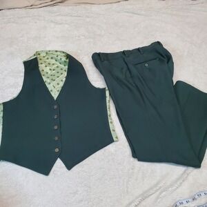 Vintage JCPenny Slack Green Office Vest Wide‎ Leg Pants Slack Small 32x29